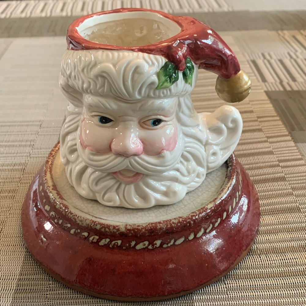 Vintage ceramic Santa Candle Holder on matching pedestal Christmas Holiday Red